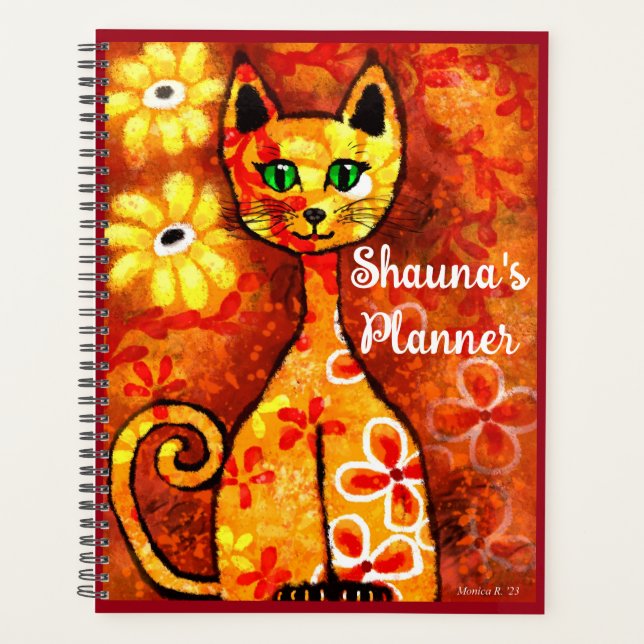 Personalised Planner w/Whimsical Retro Cat Art (Front)