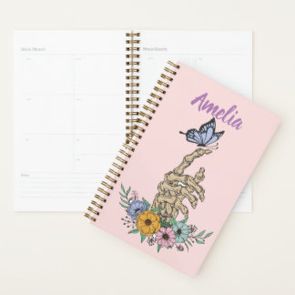 Personalised Planner with skull hand in flowers