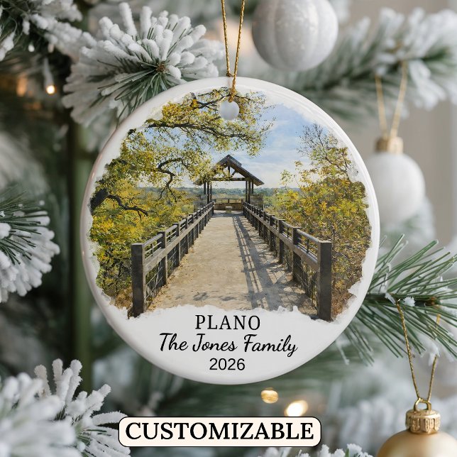 Personalised Plano Ornament, Custom Texas Ceramic Tree Decoration (Creator Uploaded)