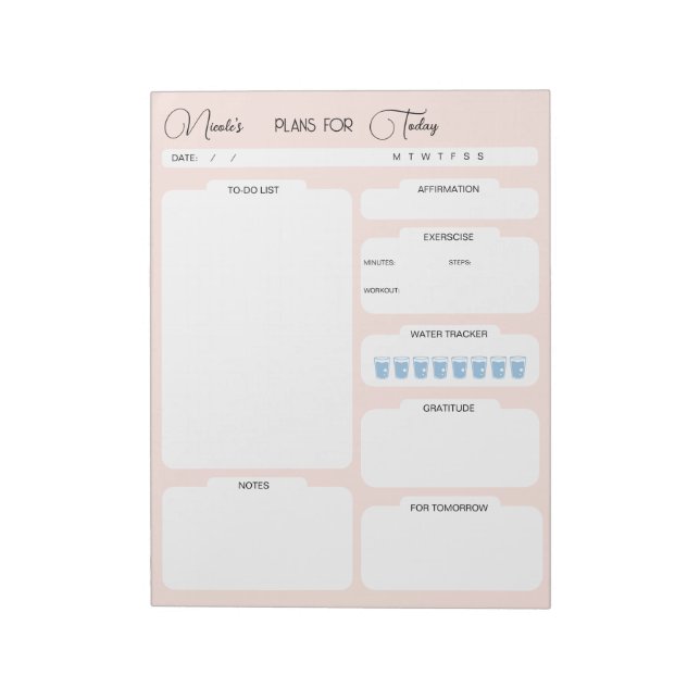 Personalised Plans For Today Pink Daily Planner Notepad (Rotated)