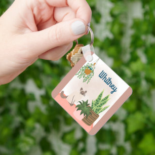 Personalised Plant and Cat Lover key Chain