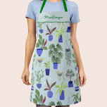 Personalised Plant Gardening Apron<br><div class="desc">The perfect accessory for any green thumb, this unique apron features a fun houseplant pattern, with colourful cacti, succulents, and other plants in navy and cobalt blue plant pots against a duck egg blue background. Ideal for any gardener or plant lover to use outside or in the kitchen. Change the...</div>