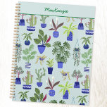 Personalised Plant Gardening Planner<br><div class="desc">The perfect accessory for anyone with green thumbs or fingers, this unique design features a fun houseplant pattern, with colourful cacti, succulents, and other plants in navy and cobalt blue plant pots against a duck egg blue background. Ideal for any gardener or plant person. Change the name to personalise. Original...</div>