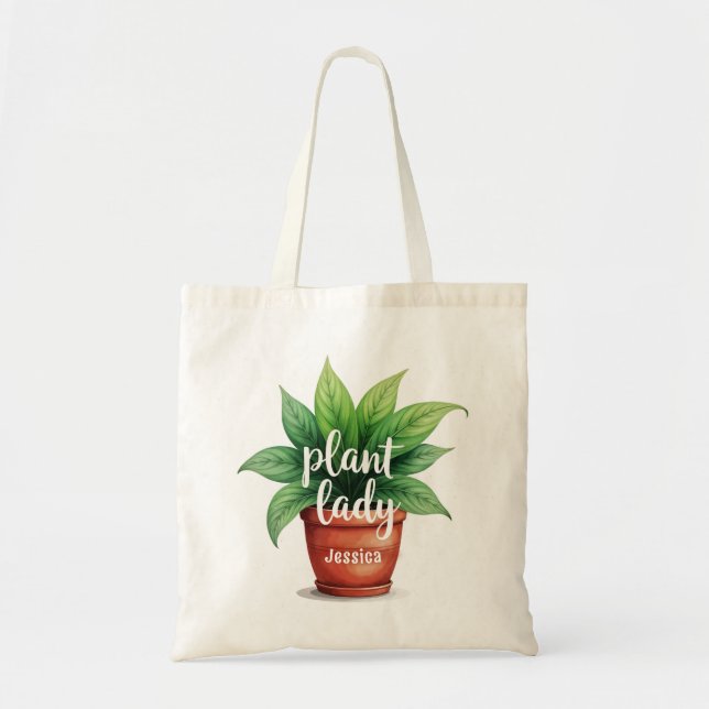 Personalised Plant Lady Gardening Tote Bag (Front)