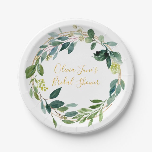 Personalised Plate, Botanical Eucalyptus Paper Plate (Front)
