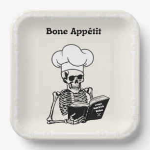 Personalised Plates, Bone Appétit Skeleton Chef Paper Plate