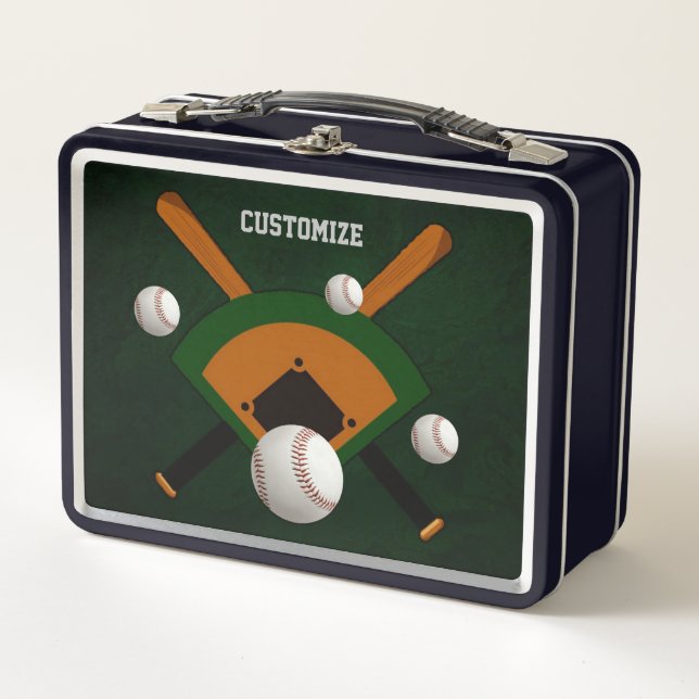 Personalised Play Ball Baseball  Metal Lunch Box (Front)