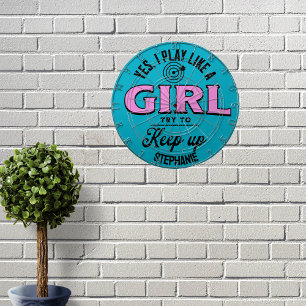 Personalised Play Like a Girl Funny Quote Ladies Dartboard