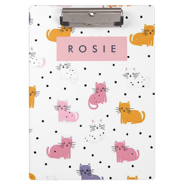 Personalised Playful Cat Pattern with Polka Dots  Clipboard (Front)
