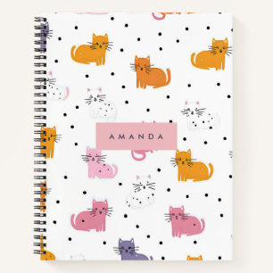 Personalised Playful Cat Pattern with Polka Dots  Notebook