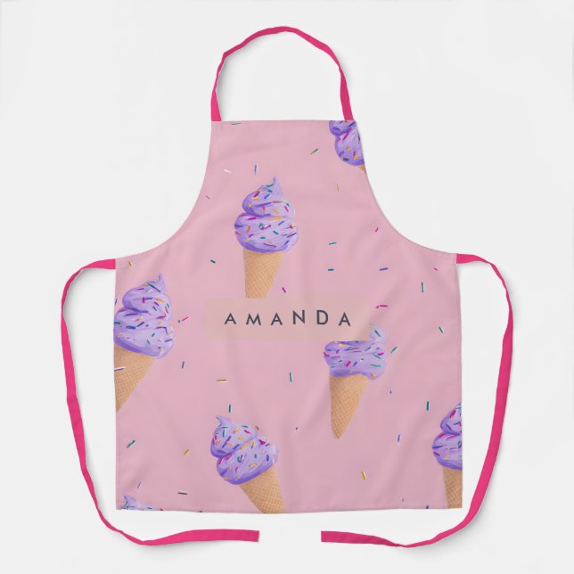 Personalised Playful Pastel Ice Cream Cone Style Apron (Front)