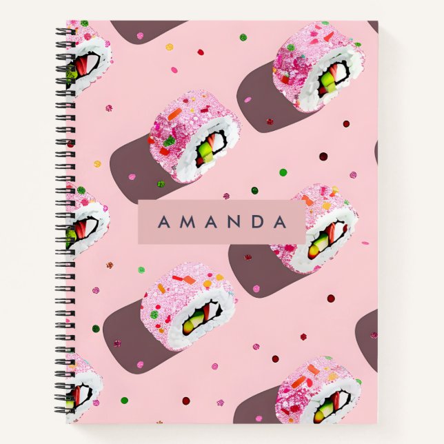 Personalised Playful Pink Sushi Roll  Notebook (Front)