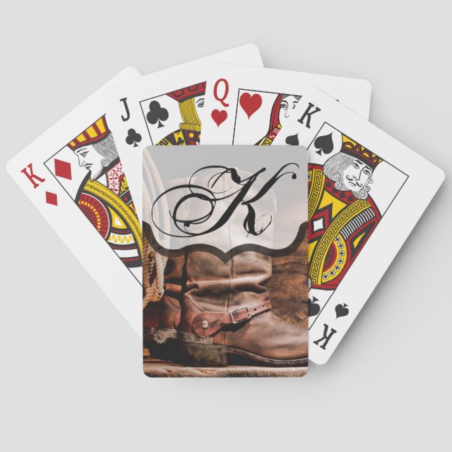 Personalised Playing Cards Cowboy Boots Barn Wood (Back)