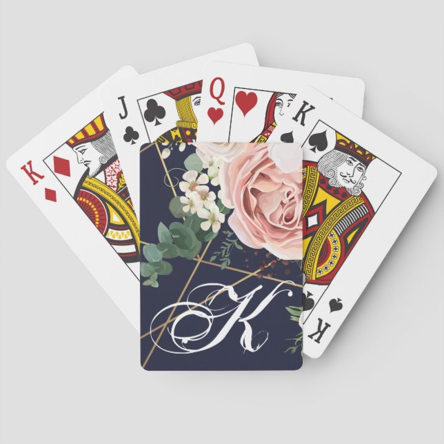 Personalised Playing Cards Geometric Garden Navy (Back)