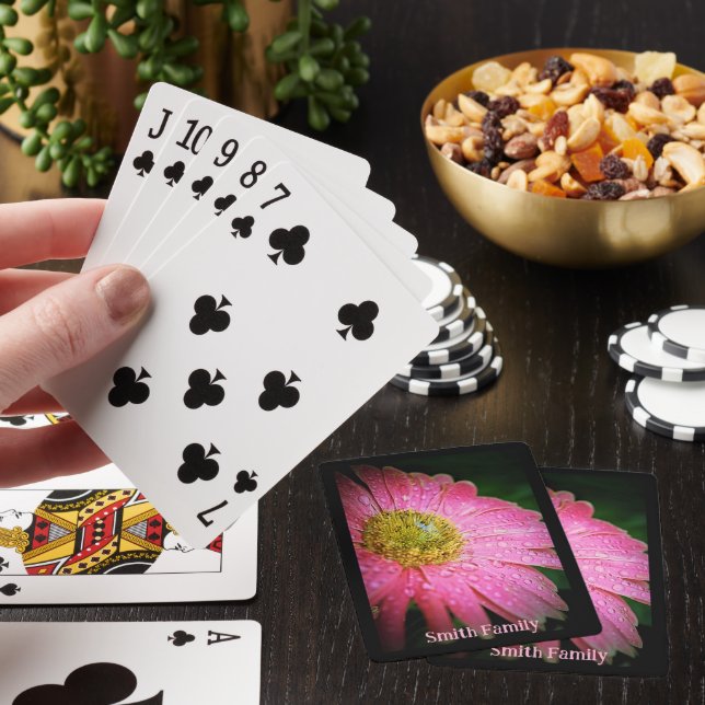 Personalised Playing Cards - Pink Gerbera Daisy (In Situ)
