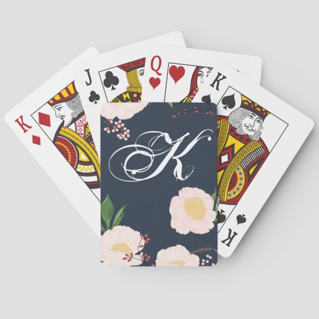 Personalised Playing Cards White Floral Flowers on (Back)