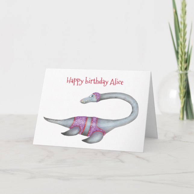Personalised Plesiosaur birthday card (Front)