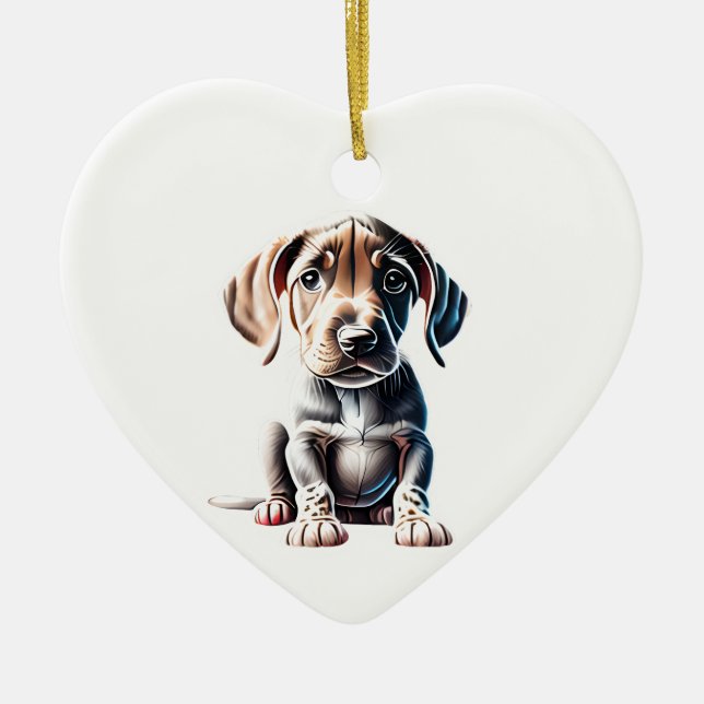 Personalised Plott Hound Puppy Ceramic Tree Decoration (Front)