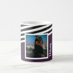 Personalised Plum Purple And Striped Pattern Photo Coffee Mug