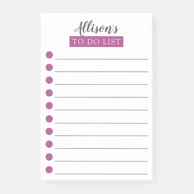 Personalised Plum To Do List Post-it Notes (Front)