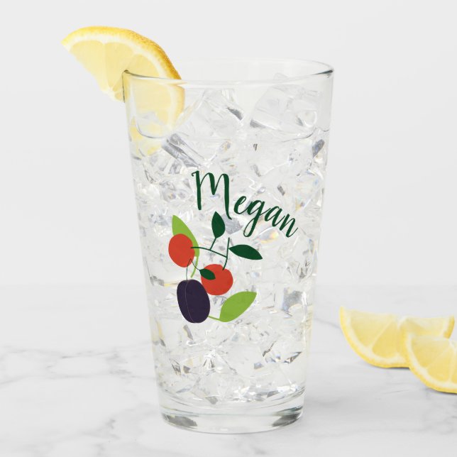 Personalised plums and cherries party glass (Front Ice)