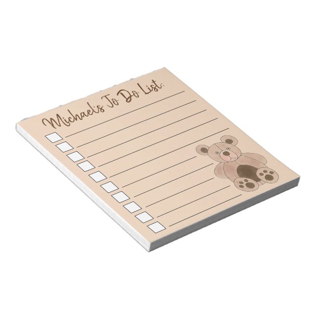 Personalised Plush Teddy Bear Animal To Do List Notepad (Angled)