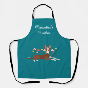 Personalised Podenco Dog Floral Blue  Apron