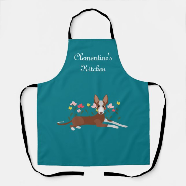 Personalised Podenco Dog Floral Blue  Apron (Front)