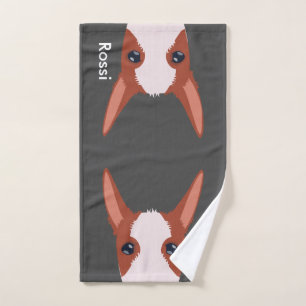 Personalised Podenco Face Grey Dog Hand Towel