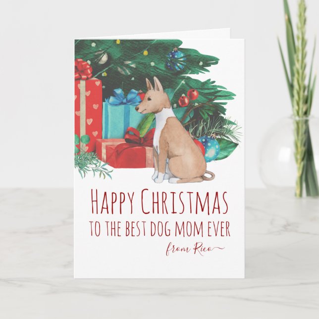 Personalised Podenco Puppy Watercolor Christmas Holiday Card (Front)
