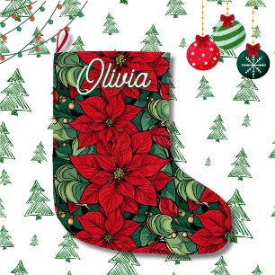 Personalised Poinsettia Christmas Large Christmas Stocking
