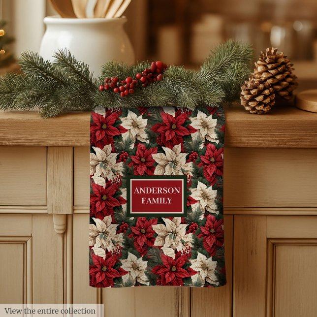 Personalised Poinsettia Towel Chic Christmas Style (Personalized Poinsettia Towel Chic Christmas Style)