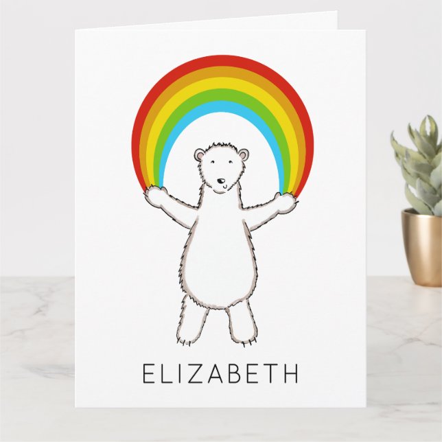 Personalised Polar Bear and Rainbow Birthday  Card (Small Plant)