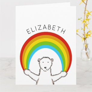 Personalised Polar Bear and Rainbow Birthday  Card