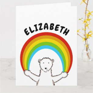 Personalised Polar Bear and Rainbow Birthday  Card