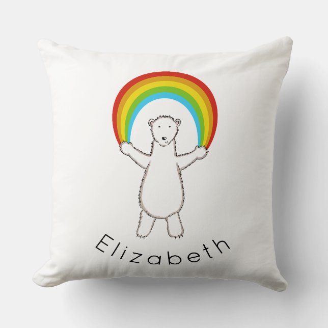 Personalised Polar Bear and Rainbow cushion (Front)