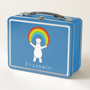 Personalised Polar Bear and Rainbow Metal Lunch Box