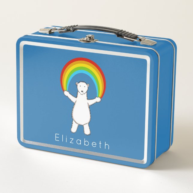 Personalised Polar Bear and Rainbow Metal Lunch Box (Front)