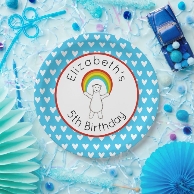 Personalised Polar Bear and Rainbow Paper Plate (Party)