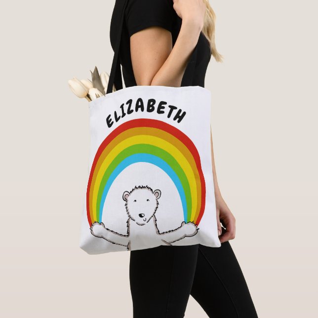 Personalised Polar Bear and Rainbow Tote Bag (Close Up)