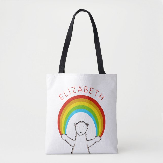 Personalised Polar Bear and Rainbow Tote Bag (Front)