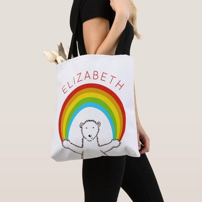 Personalised Polar Bear and Rainbow Tote Bag (Close Up)