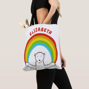 Personalised Polar Bear and Rainbow Tote Bag