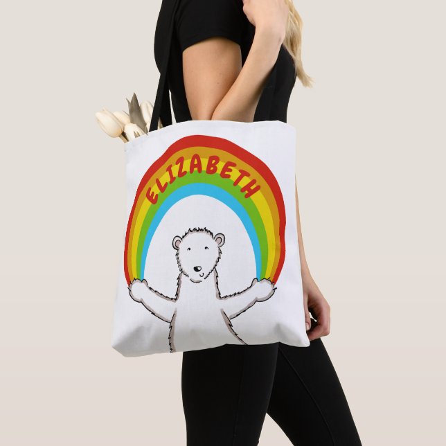 Personalised Polar Bear and Rainbow Tote Bag (Close Up)