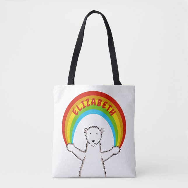 Personalised Polar Bear and Rainbow Tote Bag (Front)