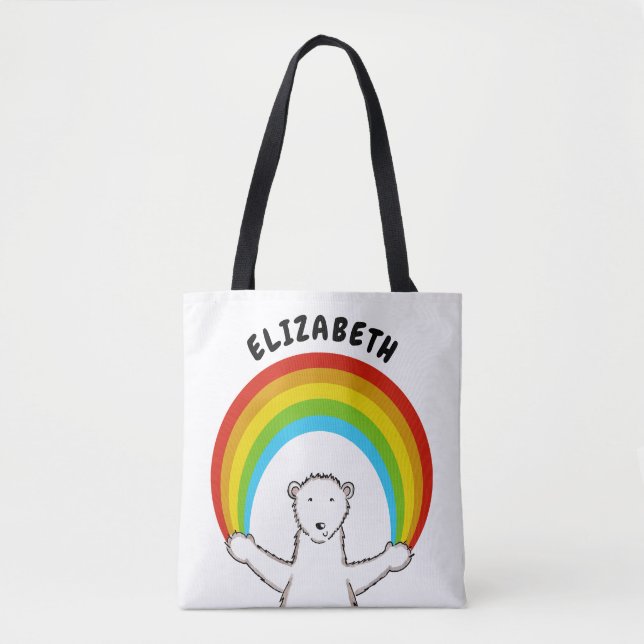 Personalised Polar Bear and Rainbow Tote Bag (Front)