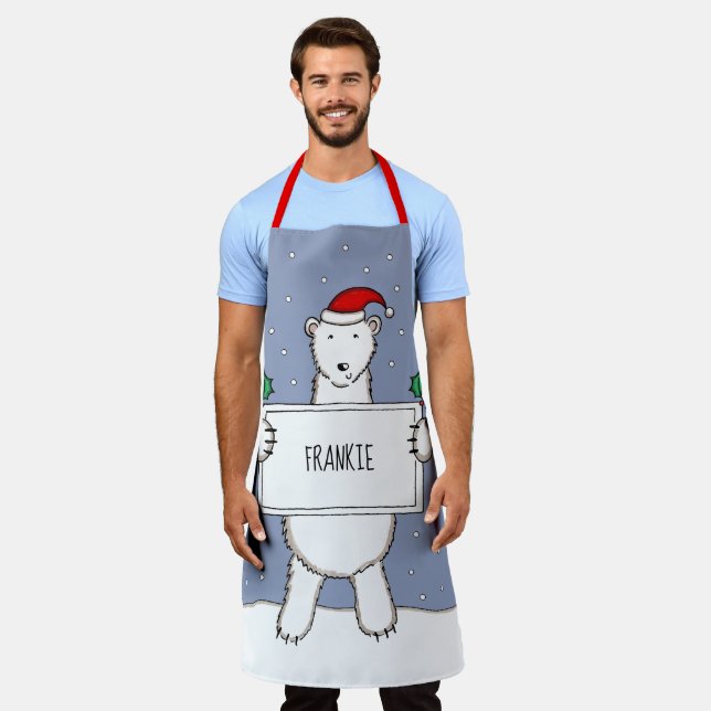 Personalised Polar Bear Christmas Apron (Worn)