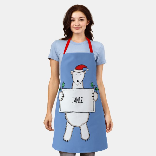 Personalised Polar Bear Christmas Apron (Worn)