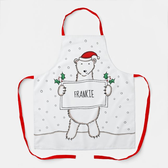 Personalised Polar Bear Christmas Apron (Front)