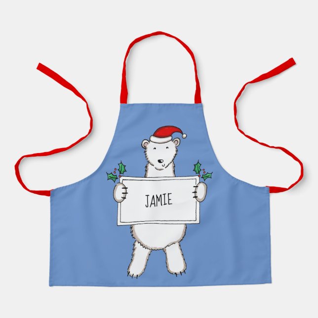 Personalised Polar Bear Christmas Apron (Front)